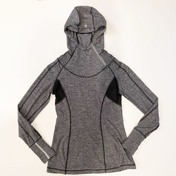 Lululemon Run Back On Track Pullover Heathered Black Hoodie Size 8 - Picture 3 of 7